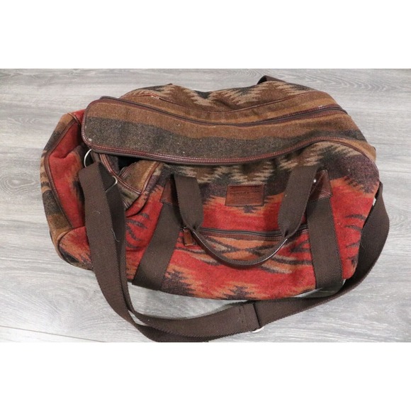 RARE PENDLETON Southwestern Aztec Blanket Wool Duffle Weekender Bag Wheels - Picture 10 of 16